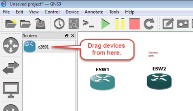 drag router to dashboard in gns3