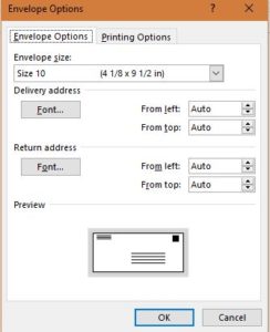 envelopes setting ms word 2013 for mail merge