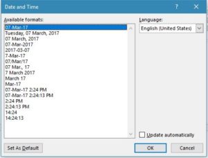 how to insert date and time in word document