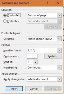 insert footnotes in ms word 2013