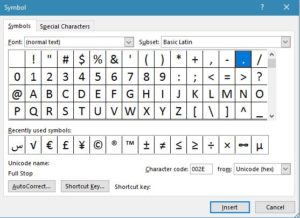 symbols in MS word