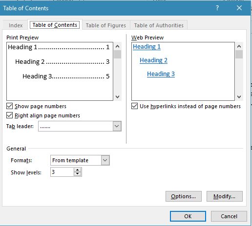 table of contents insertion in ms word 2013
